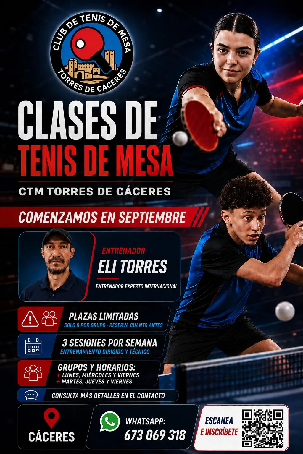 Cartel promocional de las clases de tenis de mesa del club